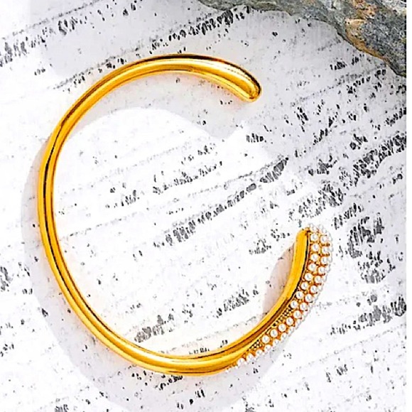 Luxury Pearl Irregular Bangle Cuff Edgy Geometric Gold Plated Women’s - Picture 5 of 9